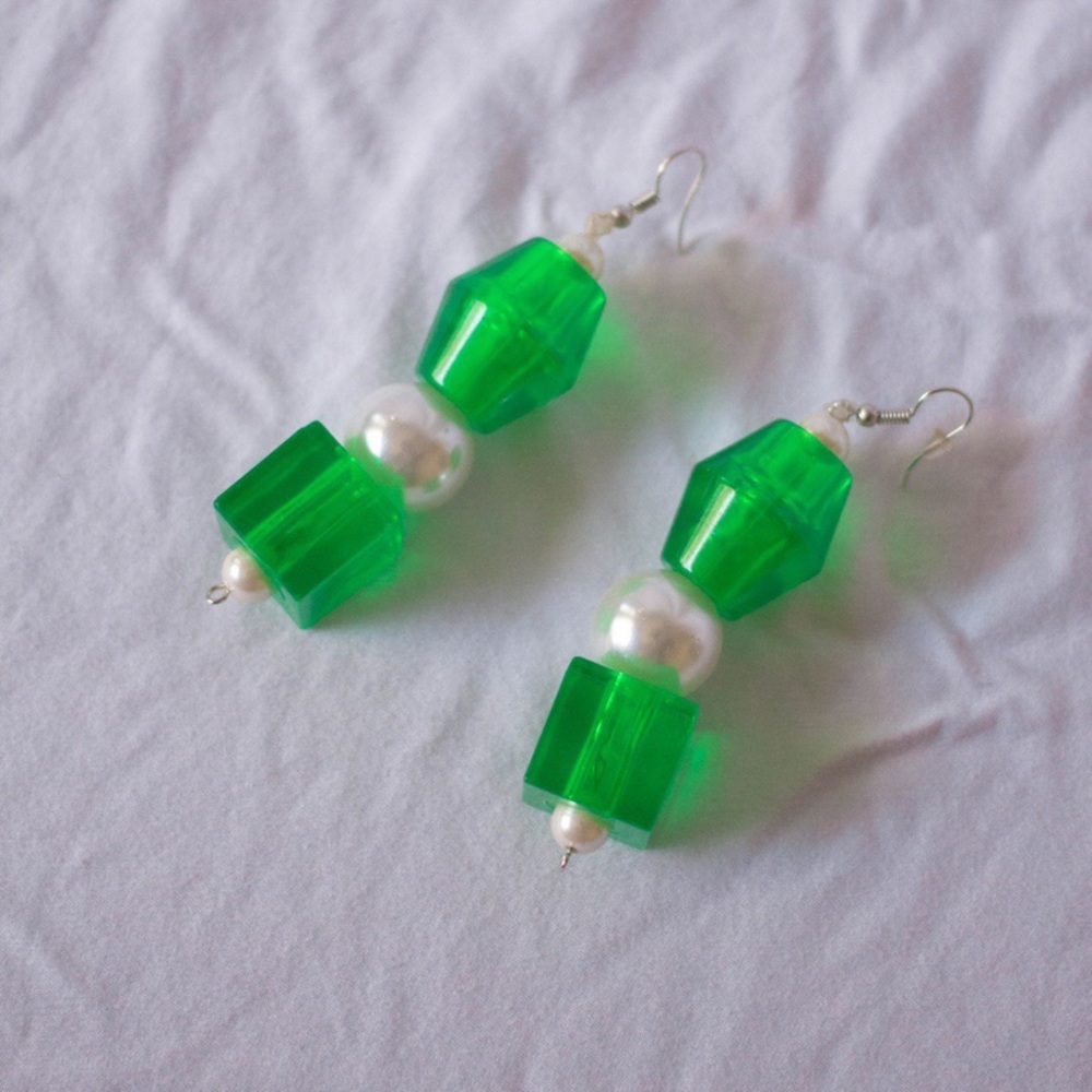 Green Pearl Abstract Earrings